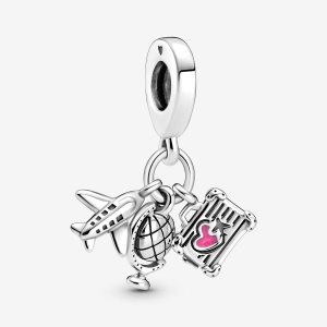 Pandora Airplane Globe & Suitcase Charms Strieborne | 012VHSUDM