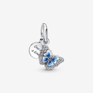 Pandora Blue Butterfly & Quote Double Charms Strieborne | 249ZJBVIS