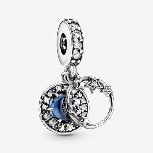 Pandora Blue Night Sky Crescent Moon & Stars Visieť Strieborne | 831JHPLVC