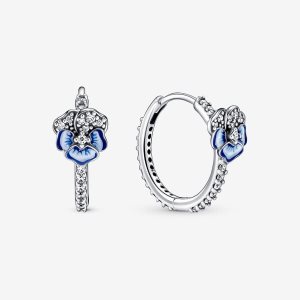 Pandora Blue Pansy Flower Obruč Strieborne | 180PTMQFR
