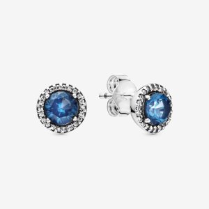 Pandora Blue Round Sparkle Stud Strieborne | 205UEWQYH