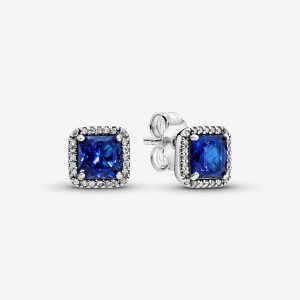 Pandora Blue Square Sparkle Stud Strieborne | 741EWDTZM