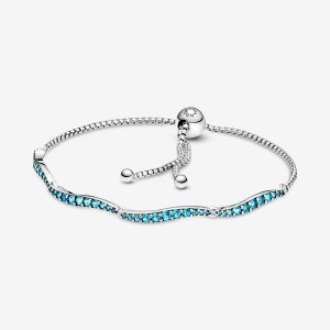 Pandora Blue Wavy Slider Non-Charms Strieborne | 691UPYTWJ