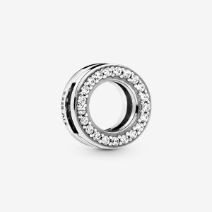 Pandora Circle of Pave Clip Klipy Strieborne | 785KZFRTL