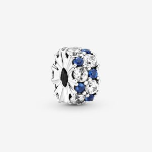 Pandora Clear & Blue Sparkling Clip Klipy Strieborne | 510DBQNXC