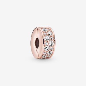 Pandora Clear Pave Clip Klipy Ruzove Zlate | 718NMLQIS
