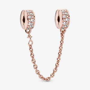 Pandora Clear Pave Clip Safety Ruzove Zlate | 135PYQKUD