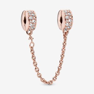 Pandora Clear Pave Clip Safety Ruzove Zlate | 475TUWQFM