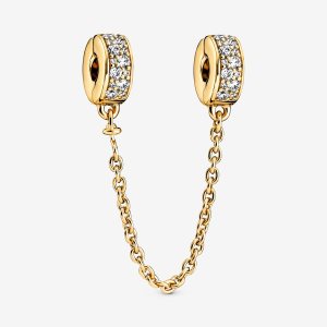 Pandora Clear Pave Clip Safety Zlate | 021KZNOYV