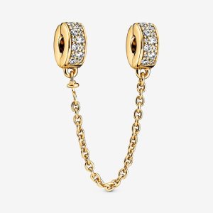 Pandora Clear Pave Clip Safety Zlate | 230IMTLJK