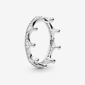 Pandora Clear Sparkling Crown Pinky Strieborne | 943BWJKHP