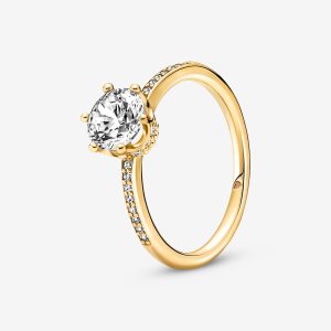 Pandora Clear Sparkling Crown Srdce Zlate | 617LPCQGB