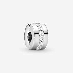 Pandora Clear Sparkling Row Clip Klipy Strieborne | 547RSYXTU
