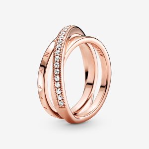 Pandora Crossover Pave Triple Kapela Ruzove Zlate | 306BHMYKU