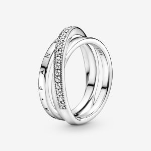 Pandora Crossover Pave Triple Kapela Strieborne | 659TRZODE