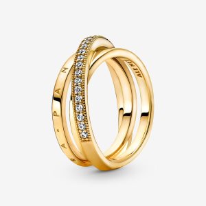 Pandora Crossover Pave Triple Pinky Zlate | 184AZUTBQ
