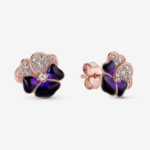 Pandora Deep Purple Pansy Flower Stud Ruzove Zlate | 870YWEFIZ