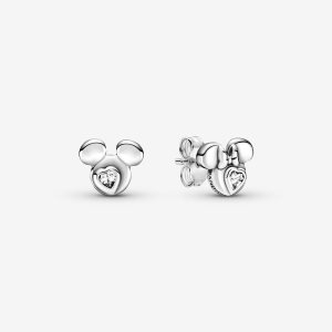Pandora Disney Mickey Mouse & Minnie Mouse Silhouette Stud Strieborne | 208IJXGQW