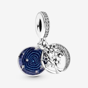 Pandora Double Tree & Galaxy Moon Visieť Strieborne | 384ETRWQC