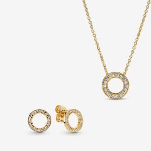 Pandora Golden Pave Circle Súpravy Náhrdelníkov A Náušníc Viacfarebný | 142XEVPWL