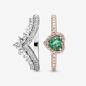 Pandora Green Princess Wishbone Stacking Súpravy Prsteňov Viacfarebný | 490JSTFYM