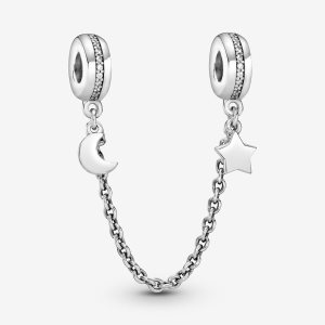 Pandora Half Moon Star Safety Strieborne | 578CWPKYR
