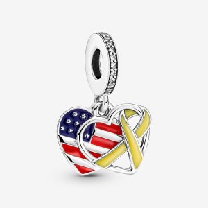 Pandora Heart Flag & Remembrance Ribbon Double Visieť Strieborne | 817LIHZNS