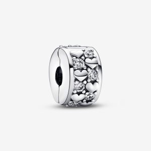 Pandora Infinite Hearts Sparkling Clip Klipy Strieborne | 081JGPMLU