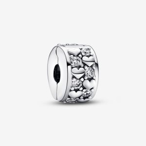 Pandora Infinite Hearts Sparkling Clip Klipy Strieborne | 625HADQFT