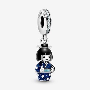 Pandora Japanese Doll in Blue Kimono Visieť Strieborne | 653LXQHFU