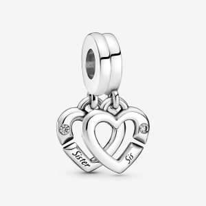Pandora Linked Sister Hearts Split Charms Strieborne | 602TURKQI