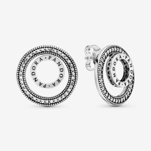 Pandora Logo Circle Stud Strieborne | 549RGDXEN