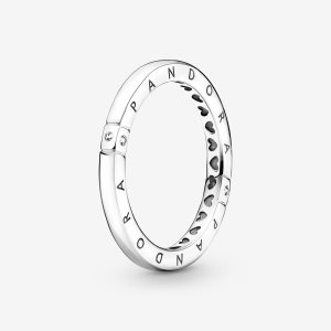 Pandora Logo & Hearts Stohovateľné Strieborne | 741LOUBIX