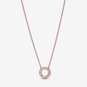 Pandora Logo Pave Circle Collier Prívesky Ruzove Zlate | 038XAHWIL