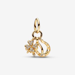 Pandora Lucky Clover Wishbone & Horseshoe Visieť Zlate | 548VLZMJU