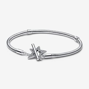 Pandora Moments Asymmetric Star T-bar Snake Charms Strieborne | 029WMZKDI