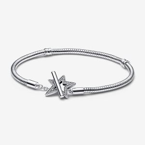 Pandora Moments Asymmetric Star T-bar Snake Charms Strieborne | 205DNTZPA