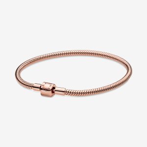 Pandora Moments Barrel Clasp Snake Reťaz Ruzove Zlate | 748RUTZNY