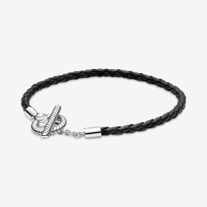 Pandora Moments Braided T-bar Charms Strieborne | 768GHPBUX