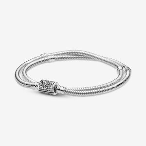 Pandora Moments Double Wrap Barrel Clasp Snake Charms Strieborne | 389DIVBSQ