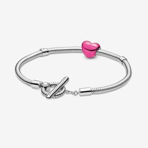 Pandora Moments Pink & T-Bar Gift Charms Strieborne | 869JWUVIA