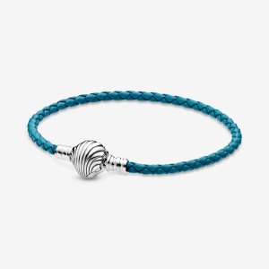 Pandora Moments Seashell Clasp Turquoise Braided Charms Strieborne | 849CXDETI