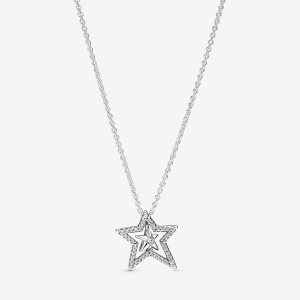 Pandora Pave Asymmetric Star Collier Prívesky Strieborne | 570IYAFNU