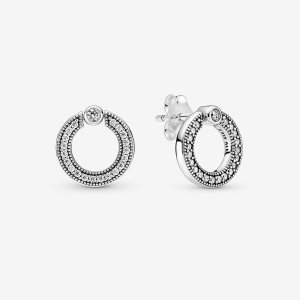 Pandora Pave & Logo Circle Reversible Stud Strieborne | 489ZSGQKJ