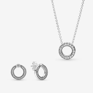 Pandora Pave Logo Circle Súpravy Náhrdelníkov A Náušníc Viacfarebný | 032TUWCKS