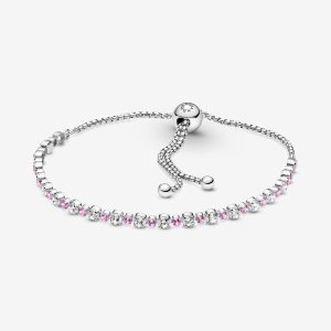 Pandora Pink & Clear Sparkle Slider Posuvné Strieborne | 327GQFNPS