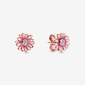 Pandora Pink Daisy Flower Stud Ruzove Zlate | 964POLHXV