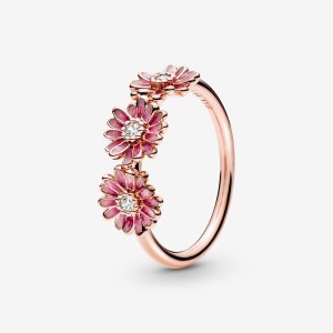 Pandora Pink Daisy Flower Trio Vyhlásenie Ruzove Zlate | 148ITNBXD