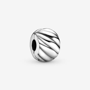 Pandora Polished Feathered Clip Klipy Strieborne | 712NZDXRH