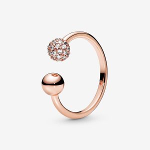 Pandora Polished & Pave Bead Open Vyhlásenie Ruzove Zlate | 360OFPYWQ